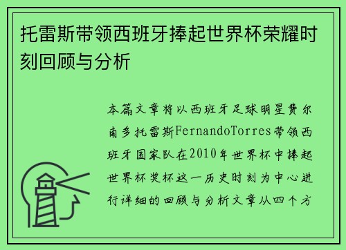 托雷斯带领西班牙捧起世界杯荣耀时刻回顾与分析