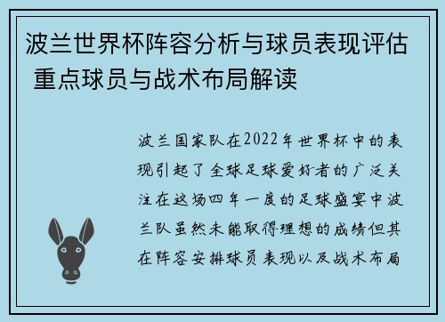 波兰世界杯阵容分析与球员表现评估 重点球员与战术布局解读
